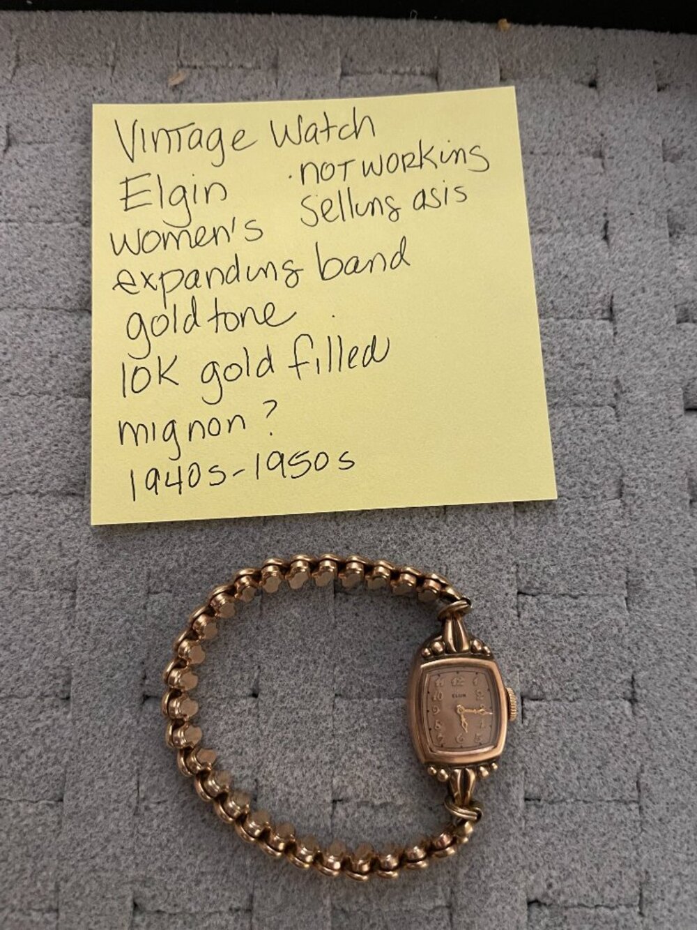 Vintage Gold Watch Elgin 1940s Deco Mid Century 10k Gold Filled Not Working - Picture 9 of 9